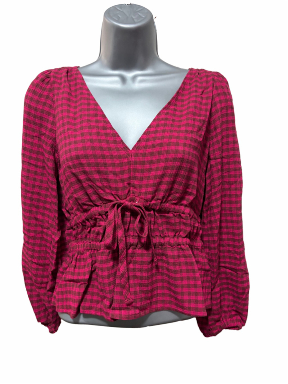 NWT Madewell Saffi Top - Drapey Crinkle Plaid Hibiscus XS